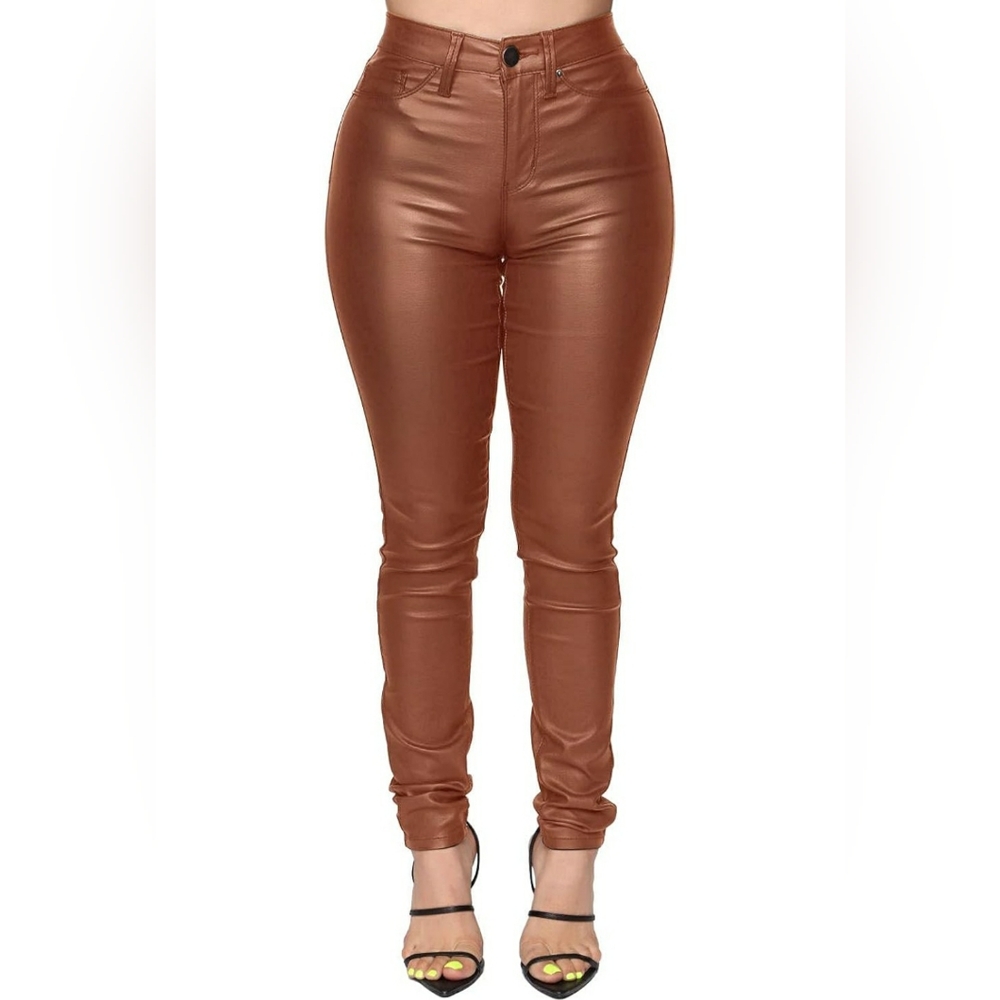 High Waisted Stretch Faux PU Coated Leggings
